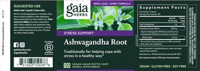 Photo of the Gaia Herbs Ashwagandha Root label