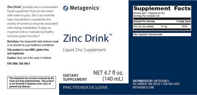 Photo of the Metagenics Zinc Drink label