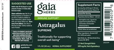 Photo of the Gaia Herbs Astragalus Supreme label