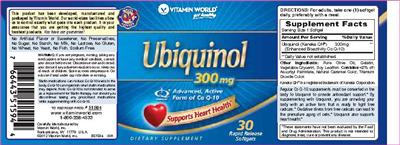 Photo of the Vitamin World Ubiquinol 300 mg label