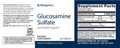 Photo of the Metagenics Glucosamine Sulfate label