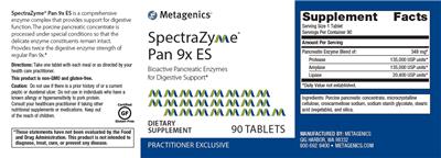 Photo of the Metagenics SpectraZyme Pan 9x ES label