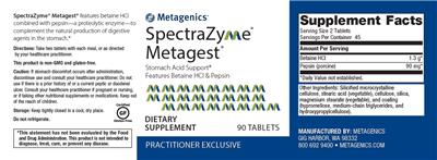 Photo of the Metagenics SpectraZyme Metagest label