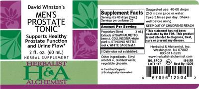 Photo of the Herbalist & Alchemist David Winston's Men's Prostate Tonic label