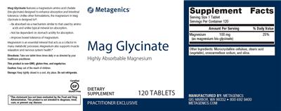 Photo of the Metagenics Mag Glycinate label
