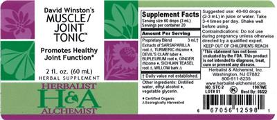 Photo of the Herbalist & Alchemist David Winston's Muscle/Joint Tonic label