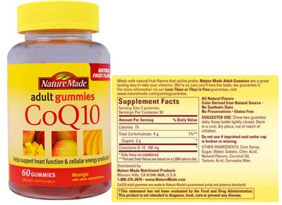 Photo of the Nature Made CoQ10 Adult Gummies Mango label