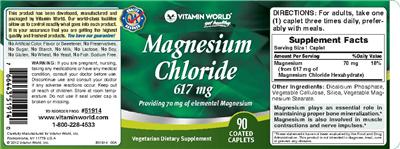 Photo of the Vitamin World Magnesium Chloride 617 mg label
