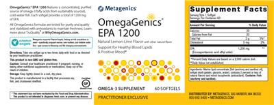 Photo of the Metagenics OmegaGenics EPA 1200 Natural Lemon-Lime Flavor label