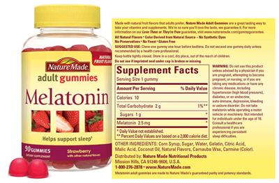 Photo of the Nature Made Melatonin Adult Gummies Strawberry label