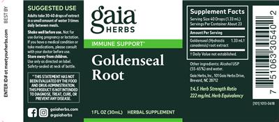 Photo of the Gaia Herbs Goldenseal Root label