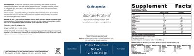 Photo of the Metagenics BioPure Protein label