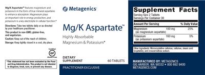 Photo of the Metagenics Mg/K Aspartate label