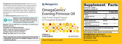 Photo of the Metagenics OmegaGenics Evening Primrose Oil label