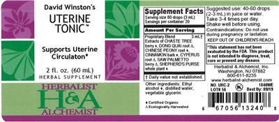 Photo of the Herbalist & Alchemist David Winston's Uterine Tonic label