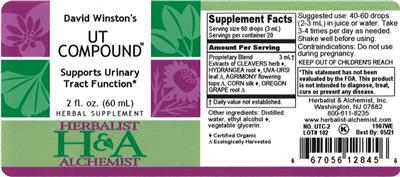 Photo of the Herbalist & Alchemist David Winston's UT Compound label