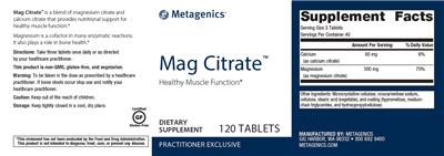 Photo of the Metagenics Mag Citrate label
