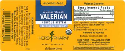 Photo of the Herb Pharm Valerian Alcohol-Free label