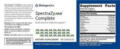 Photo of the Metagenics SpectraZyme Complete label