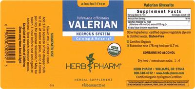 Photo of the Herb Pharm Valerian Alcohol-Free label