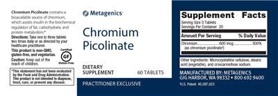 Photo of the Metagenics Chromium Picolinate label