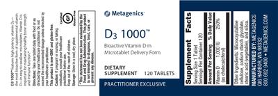 Photo of the Metagenics D3 1000 label