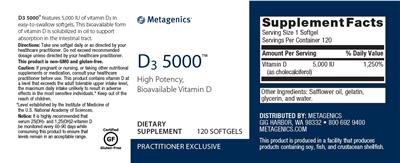 Photo of the Metagenics D3 5000 label