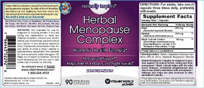 Photo of the Vitamin World Herbal Menopause Complex label