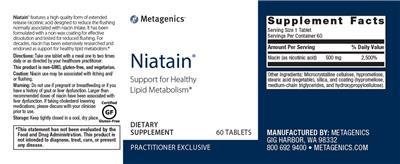 Photo of the Metagenics Niatain label