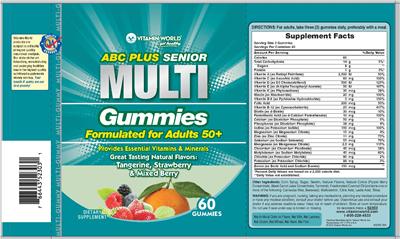 Product label for ABC Plus Senior Multi Gummies
