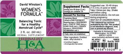 Photo of the Herbalist & Alchemist David Winston's Women's Formula label