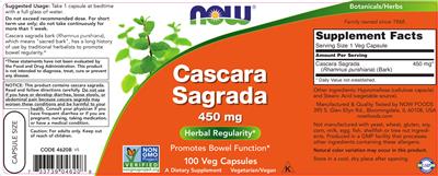 Photo of the NOW Cascara Sagrada 450 mg label