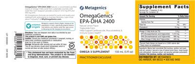 Photo of the Metagenics OmegaGenics EPA-DHA 2400 Natural Lemon Flavor label