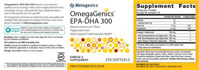 Photo of the Metagenics OmegaGenics EPA-DHA 300 Natural Lemon-Lime Flavor label