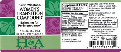 Photo of the Herbalist & Alchemist David Winston's Women's Transition Compound label