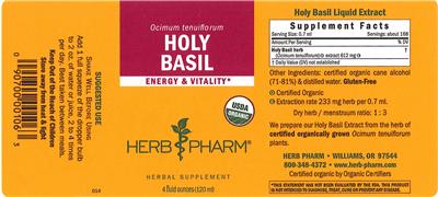 Photo of the Herb Pharm Holy Basil label