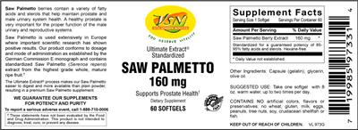 Photo of the VSN Vital Strength Nutrition Saw Palmetto Extract 160 mg label
