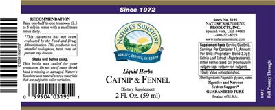 Photo of the Nature's Sunshine Liquid Herbs Catnip & Fennel label