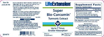 Product label for Super Bio-Curcumin Turmeric Extract