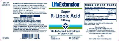 Photo of the Life Extension Super R-Lipoic Acid 240 mg label