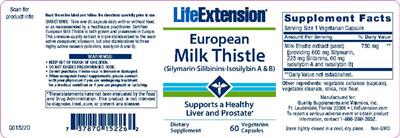 Photo of the Life Extension European Milk Thistle label