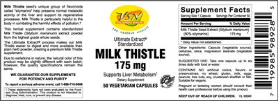 Photo of the VSN Vital Strength Nutrition Milk Thistle 175 mg label