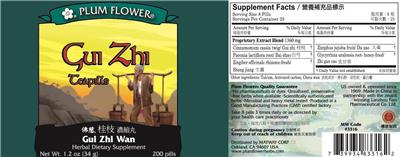 Photo of the Plum Flower Gui Zhi Teapills label