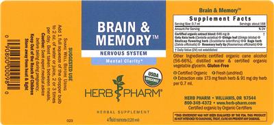 Photo of the Herb Pharm Brain & Memory label