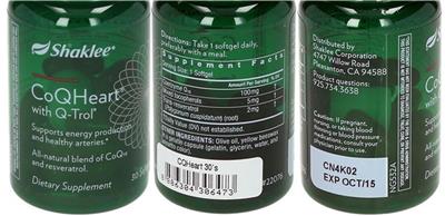 Photo of the Shaklee CoQHeart with Q-Trol label