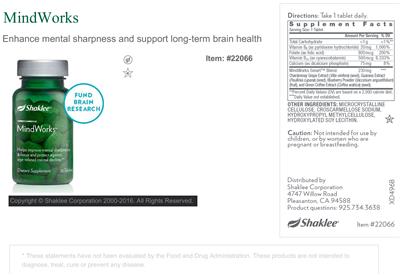 Photo of the Shaklee MindWorks label