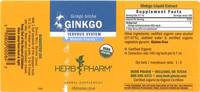 Photo of the Herb Pharm Ginkgo label