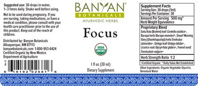 Photo of the Banyan Botanicals Focus label