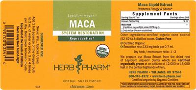 Photo of the Herb Pharm Maca label