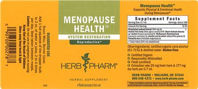 Photo of the Herb Pharm Menopause Health label